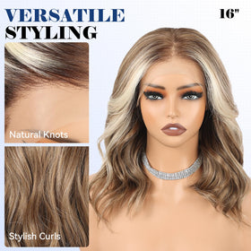 HAIRCUBE 16-inch shoulder-length wavy blonde balayage for daily volume.