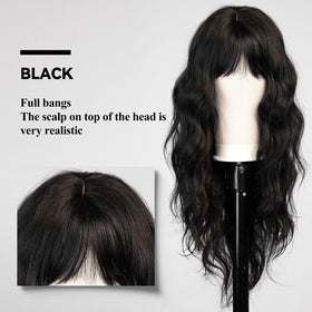 HAIRCUBE black wig with bangs long-wavy, straightened option