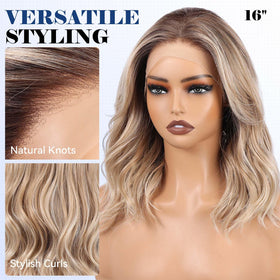 HAIRCUBE ombre ash blonde shoulder-length wavy wig for easy styling