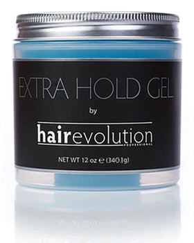 Hairevolution Extra Hold Gel bottle close-up with alcohol-free formula for strong styling