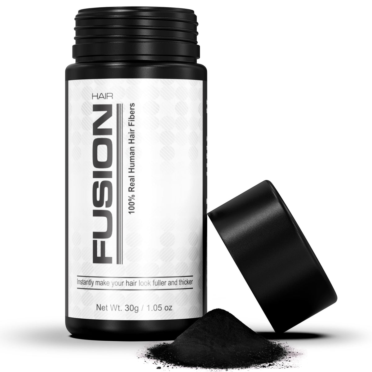 HAIRFUSION hair fibers for thinning areas conceal bald spots with natural fullness.