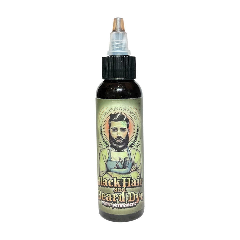 Hairfusion I Love Being A Barber dye enhancement bottle for dark hair and beard, long-wear and skin-safe.
