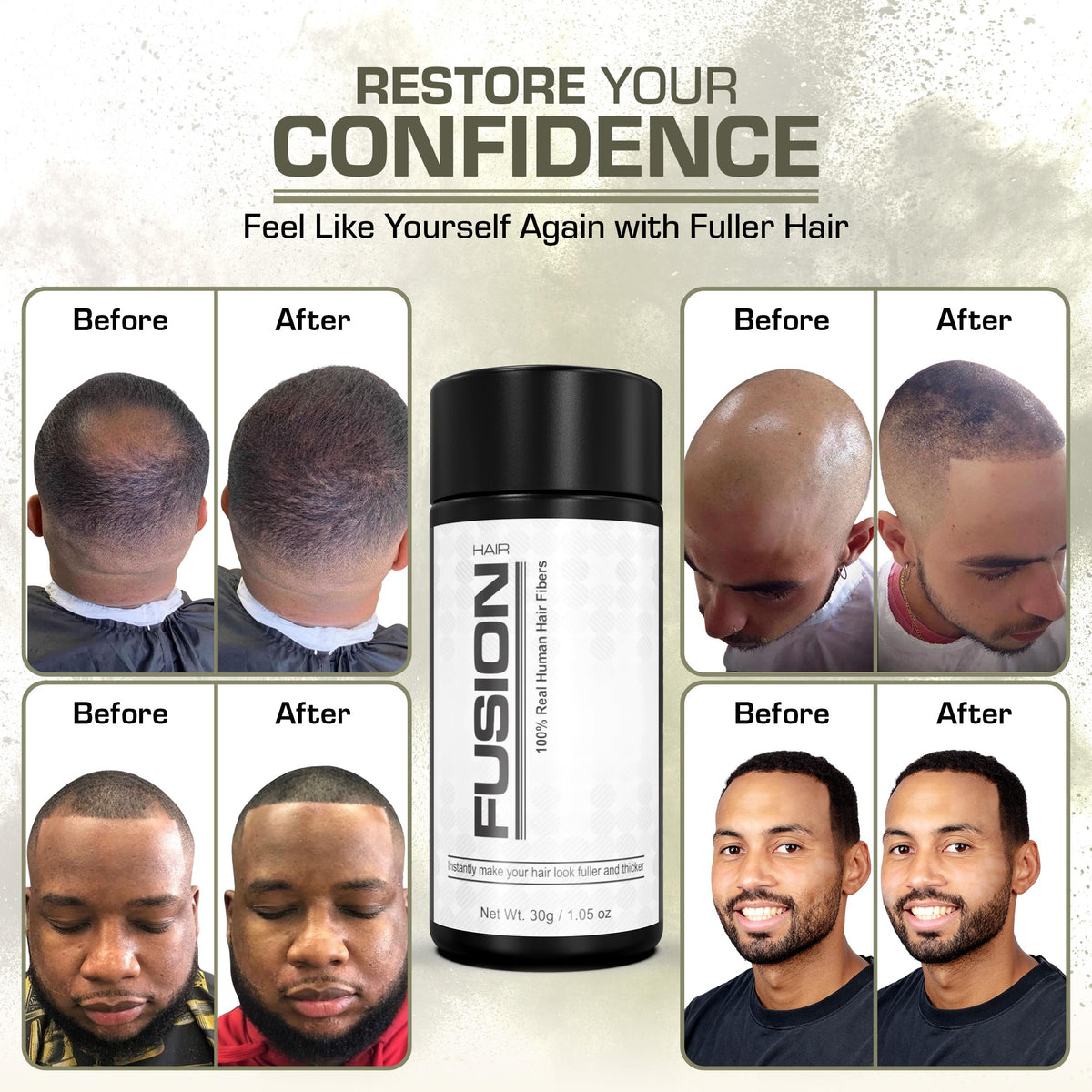 HAIRFUSION breathable, lightweight fibers blend with hair for comfort.