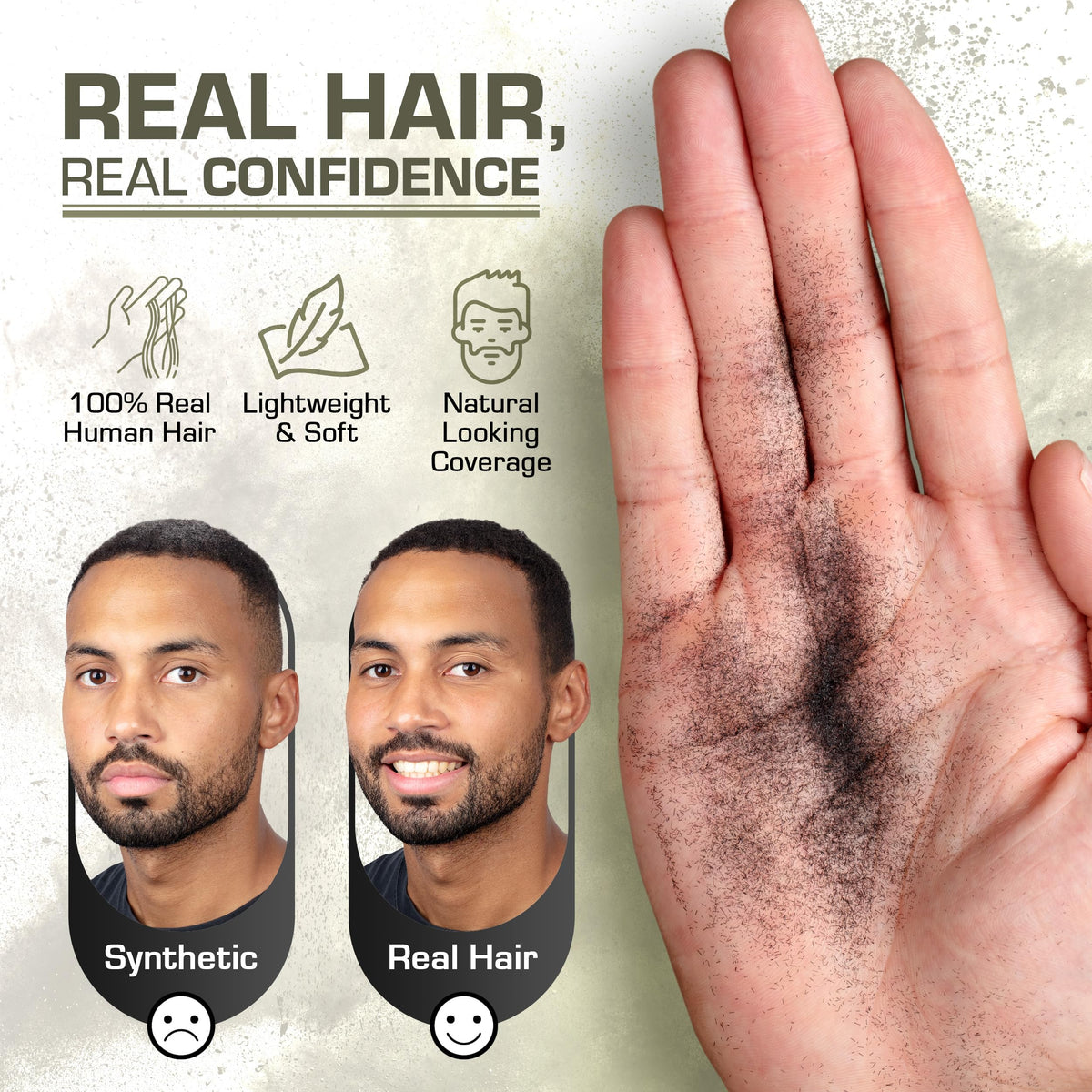 HAIRFUSION real human hair fibers in black blend with natural hair.