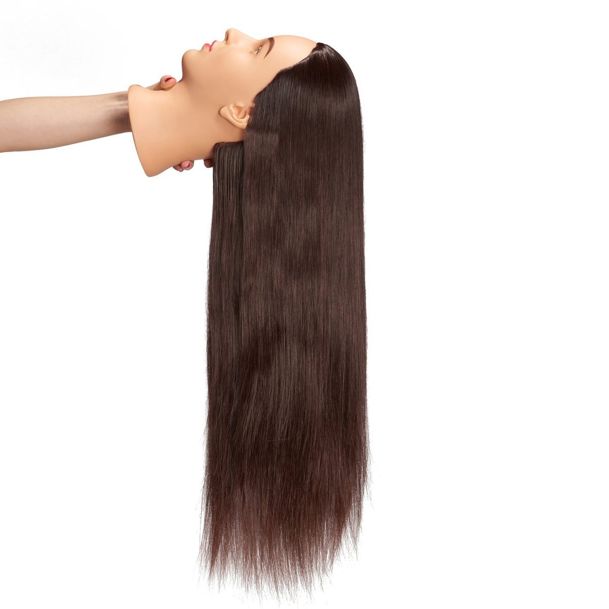 Hairingrid cosmetology doll demonstrates realistic training for cutting and braiding.