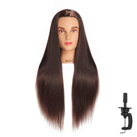 Hairingrid mannequin head 26-28 inches with brown synthetic hair for training and styling.