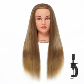 Hairingrid mannequin head front view with golden brown synthetic hair for practice and styling.