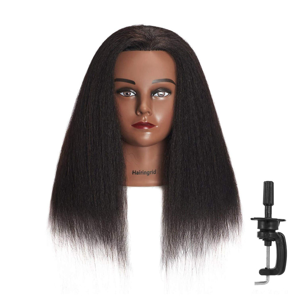 Hairingrid real-hair 14-inch mannequin head for lifelike styling practice.