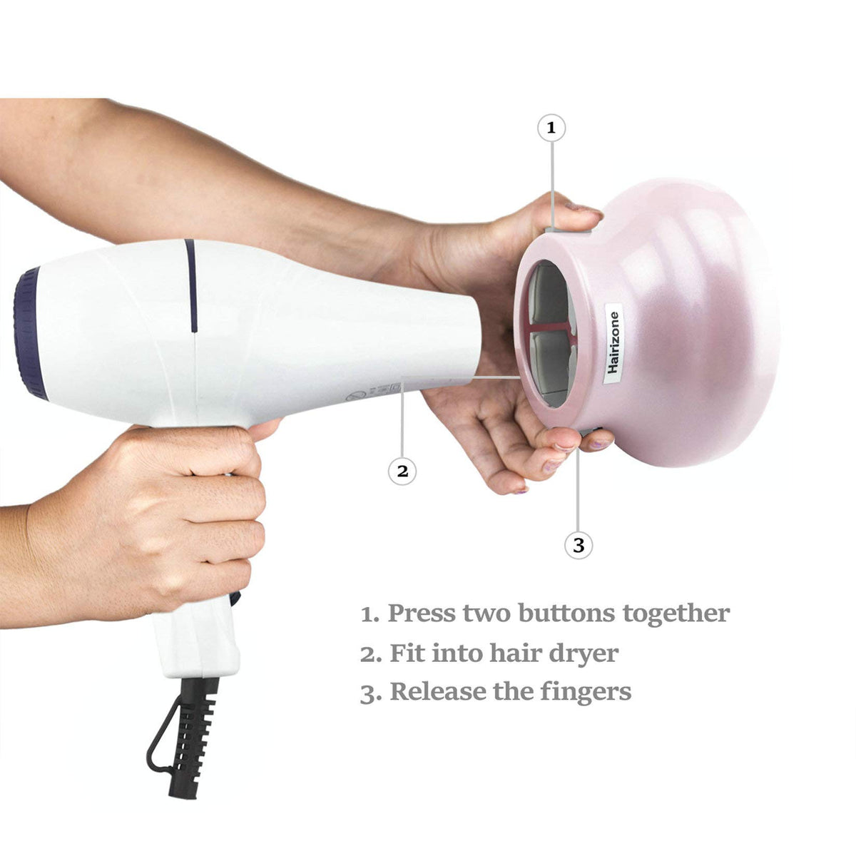 Hairizone locked-buttons patented diffuser enables secure, easy adjustments