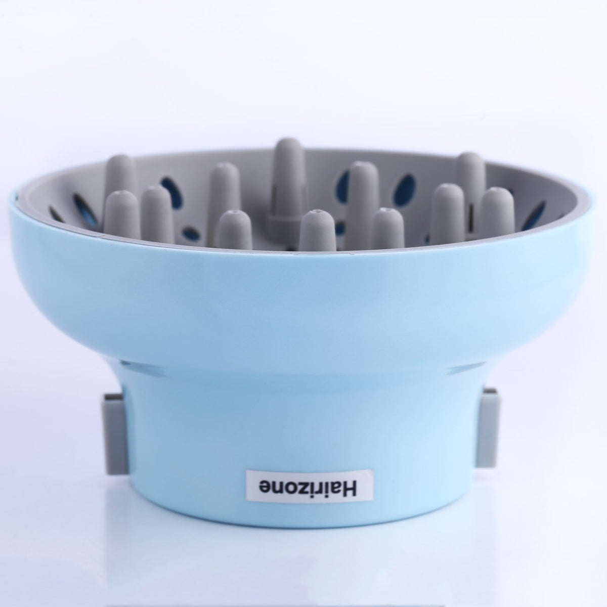 Hairizone universal diffuser blue underside shows broad dryer compatibility with 1.7–2.6 inch nozzles.