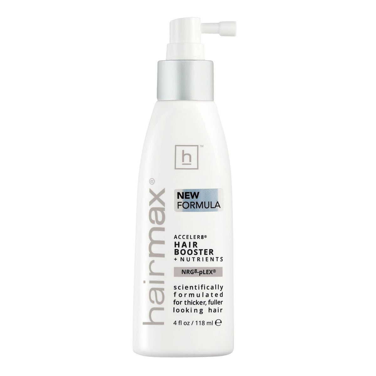 Hairmax Acceler8 bottle with label for daily scalp care and nourishment.