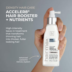 Hairmax Acceler8 spray mist on scalp for added volume.