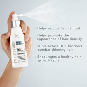 Hairmax Acceler8 thickening on hair strands for a fuller look.