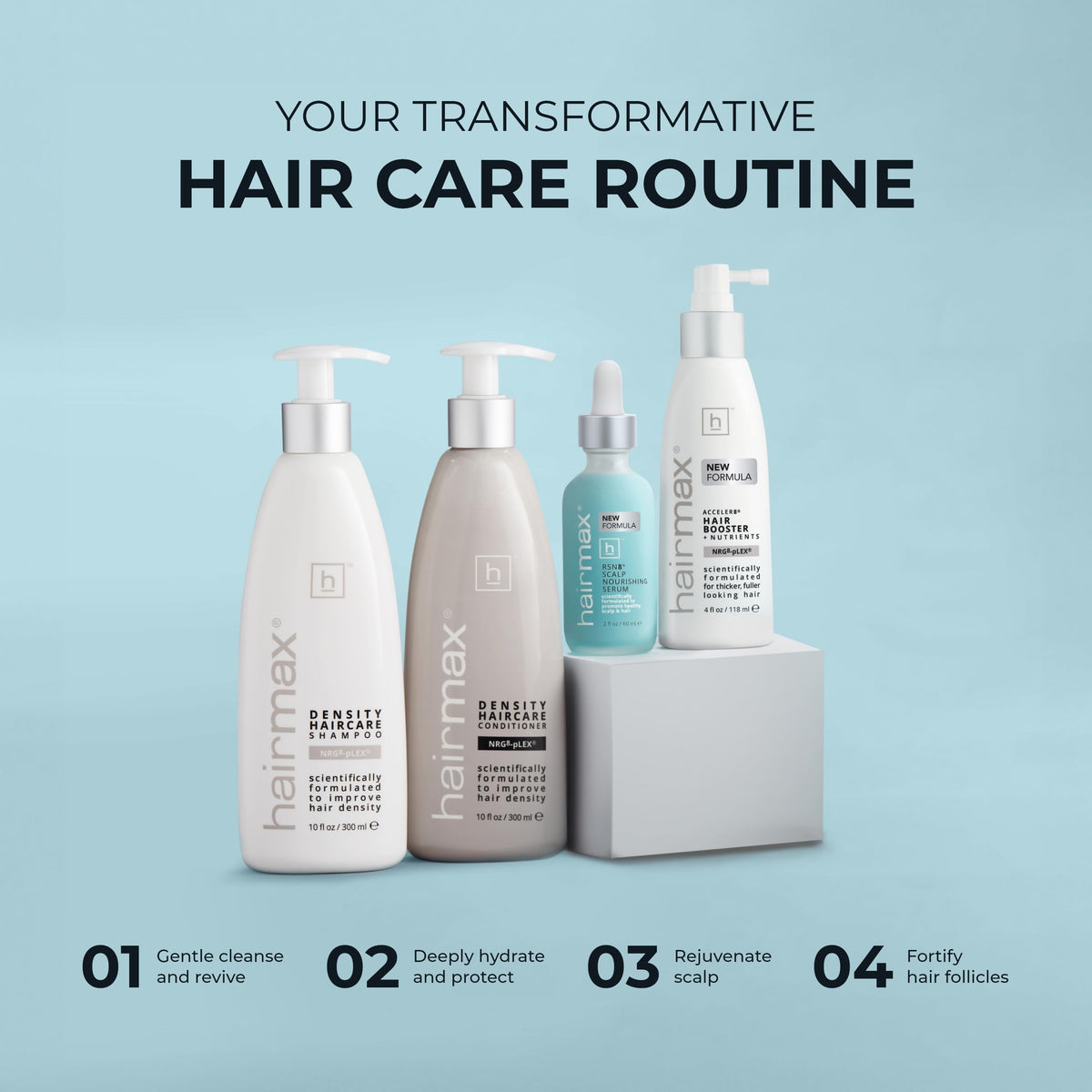 Hairmax Acceler8 woman applying product as part of morning routine.