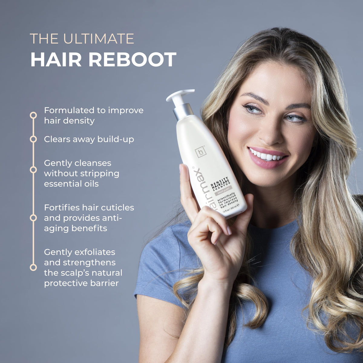 Hairmax Density Shampoo ingredients NRG8-plex highlighted on label.