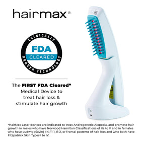 Hairmax Ultima12 Classic LaserComb in use by a woman addressing thinning areas.