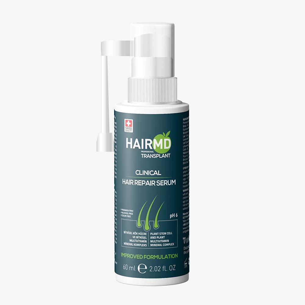HairMD Transplant Clinical Repair Serum bottle supporting post-transplant care