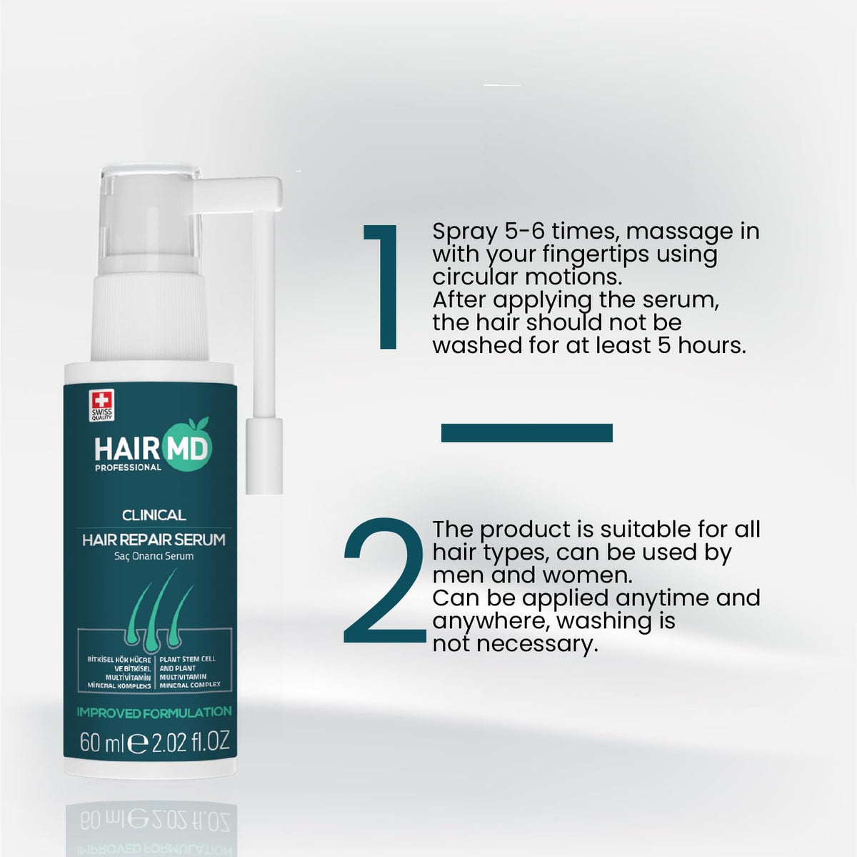 HairMD Transplant Clinical Repair Serum box communicates brand trust