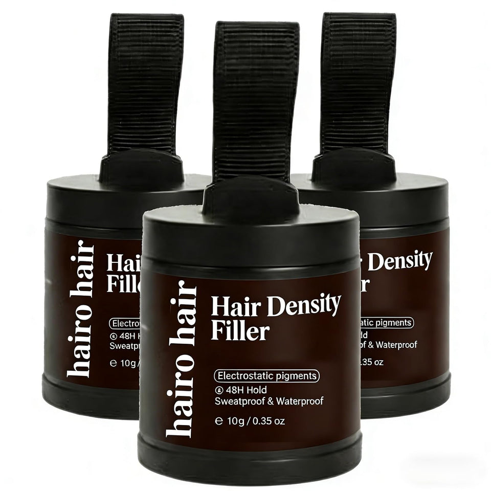 Hairo Hair Density Filler bottle close-up, compact and portable for on-the-go coverage.