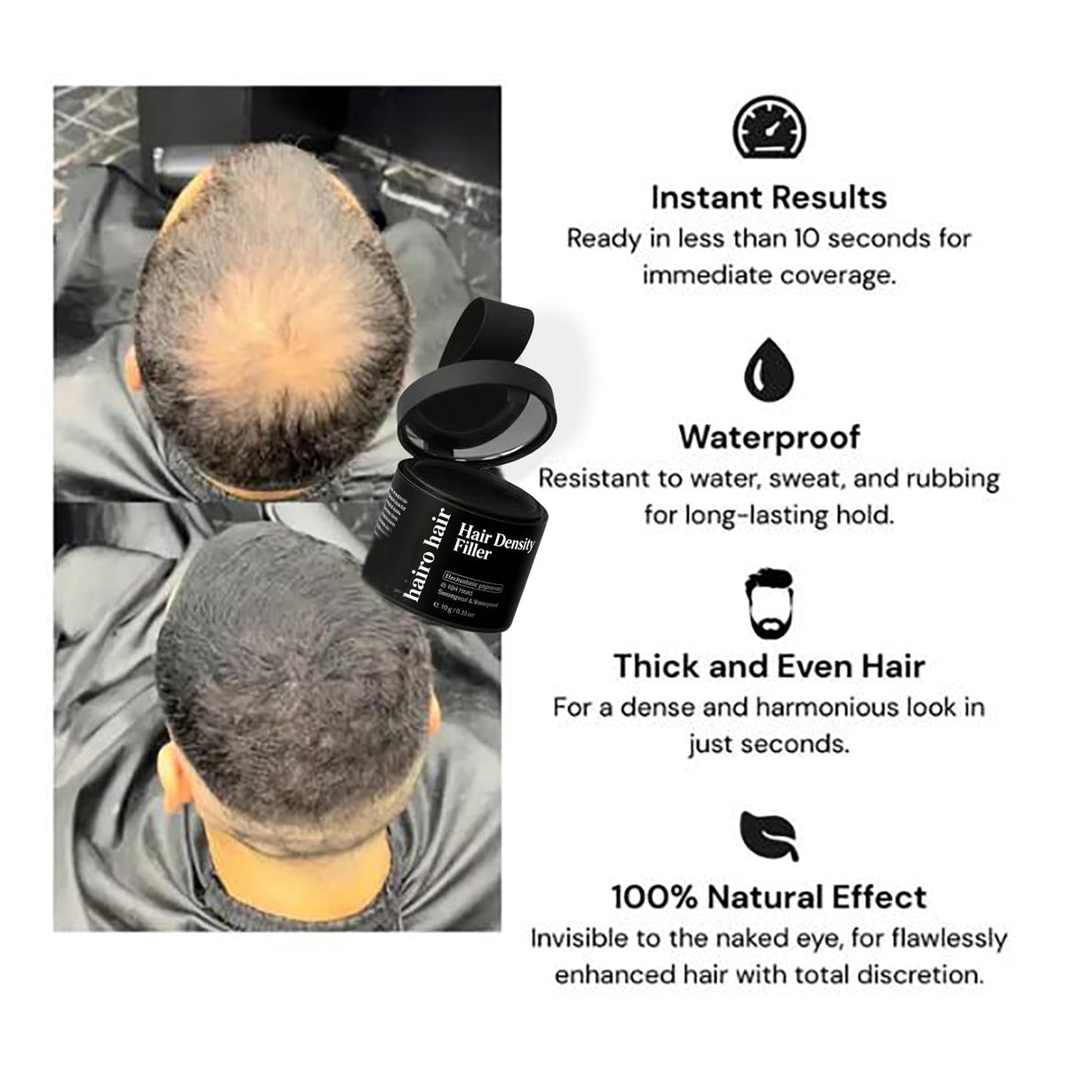 Hairo Hair Density Filler natural-looking hairline blending with real hair for a seamless look.