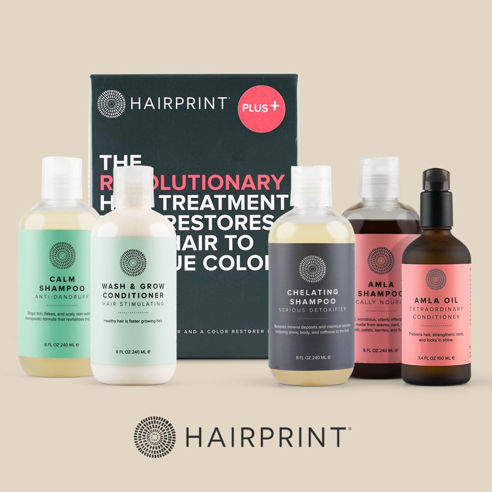 Hairprint Chelating Shampoo 8oz packaging on shelf highlights dye-free formula.
