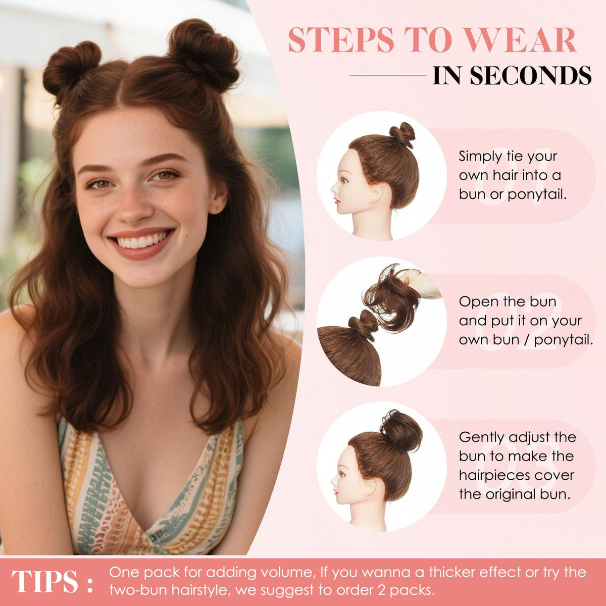 Hairro 25mm waves add instant bun body.