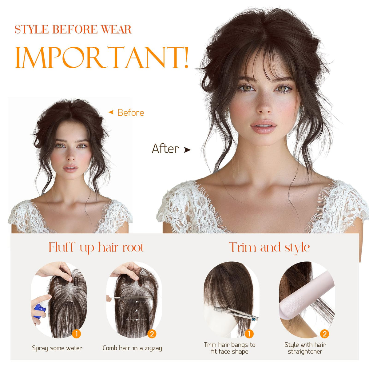 Hairro clip-in bangs side bang view offering versatile face framing