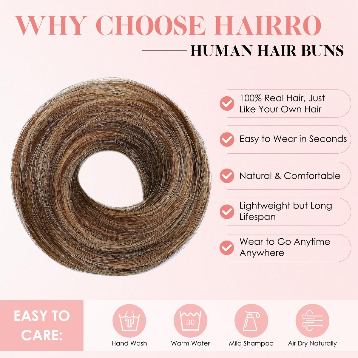 Hairro elastic band provides secure, slip-free hold.