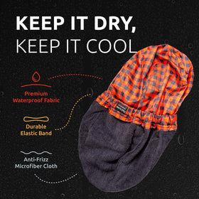 HAIRSOME waterproof cap keeps hair dry during showers.