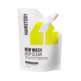 Hairstory New Wash Deep Clean bottle shot showing light, oil-control cleansing for fine hair