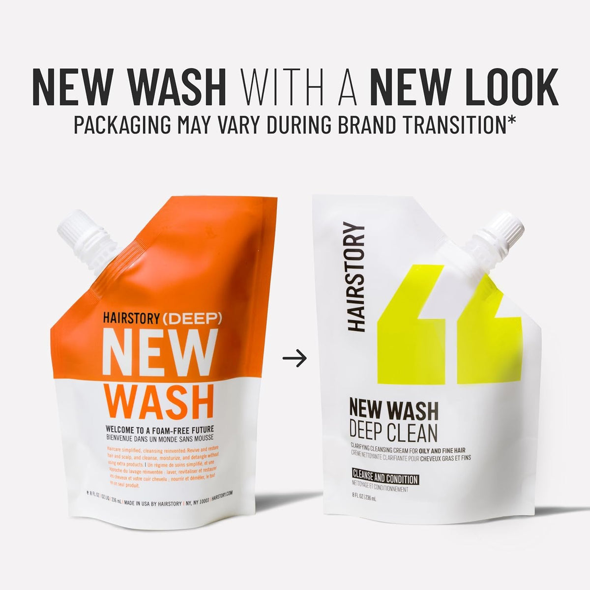 Hairstory New Wash Deep Clean usage guide image demonstrating 2-3 minute processing