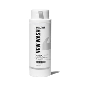 Hairstory New Wash Original fragrance-free bottle shows unscented cleansing for sensitive scalps.