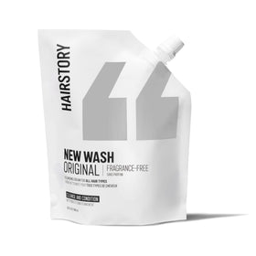 Hairstory New Wash Original Fragrance Free pouch front view for fragrance-free cleansing