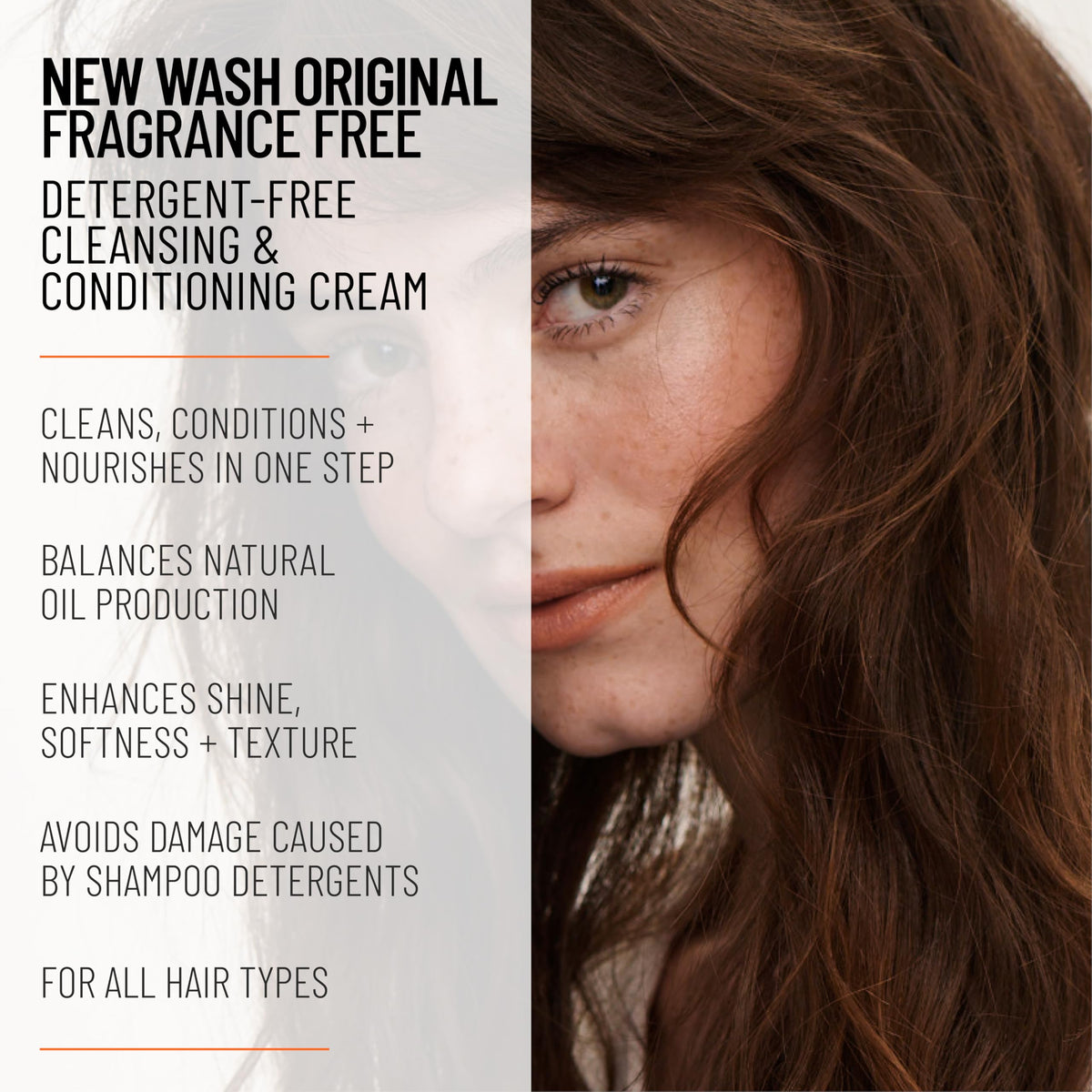 Hairstory New Wash Original Fragrance Free pouch label highlighting fragrance-free formula