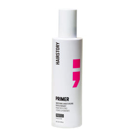 Hairstory Primer leave-in heat protectant spray protects hair before styling.