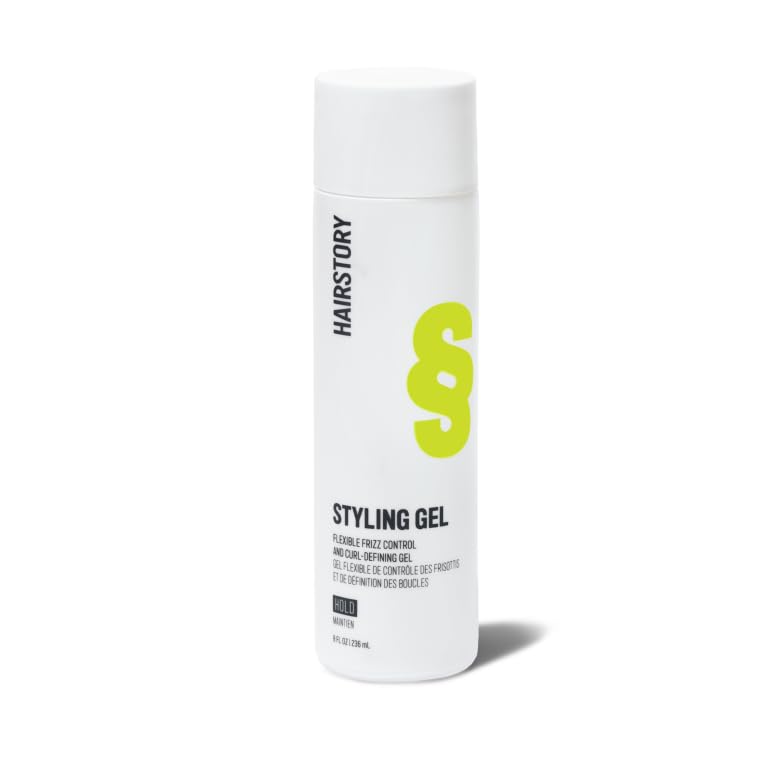 Hairstory Styling Gel bottle with pump for defined curls without crunch.