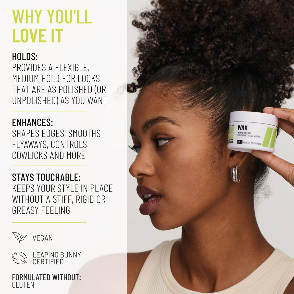 Hairstory Wax defines curls with smooth, natural-looking definition