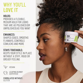Hairstory Wax defines curls with smooth, natural-looking definition