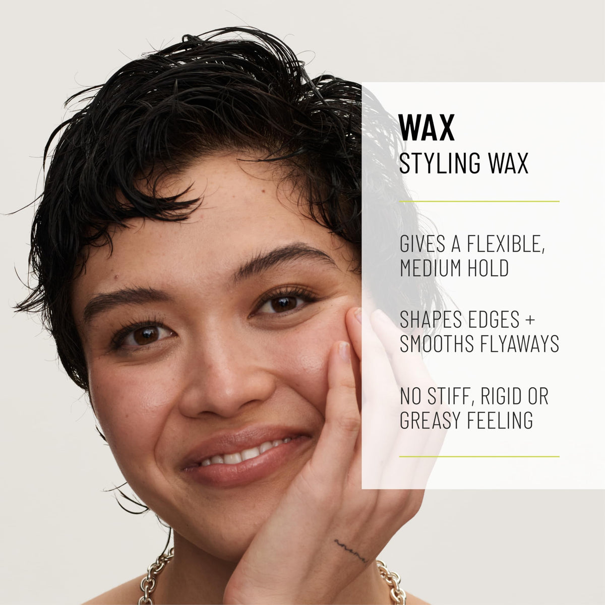 Hands applying Hairstory Wax for pliable, restyle-friendly control