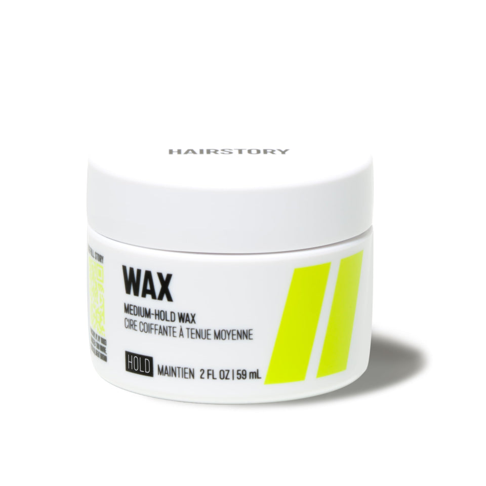 Hairstory Wax medium-hold bottle offering flexible hold for natural movement