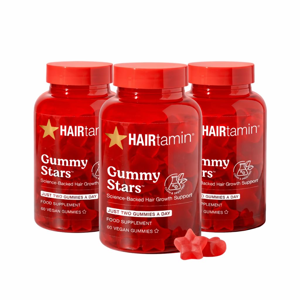 HAIRtamin Vegan Gummy Stars bottle for daily hair nourishment.