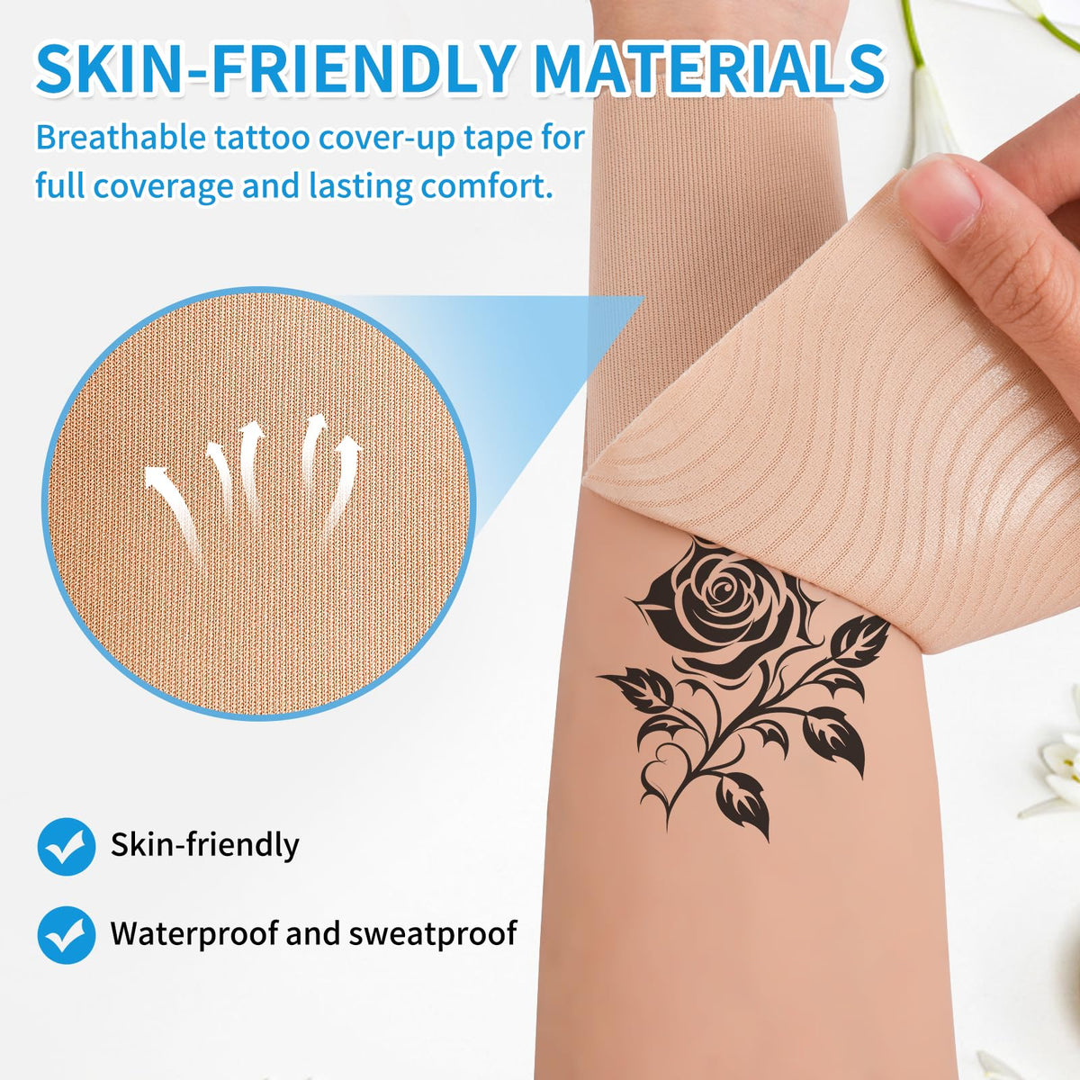 HAIRUNFU waterproof tattoo cover tape endures swimming and workouts without peeling.