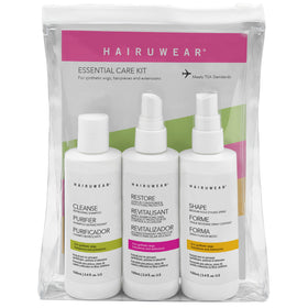 HairUWear Essential Care Travel Kit shampoo bottle closeup for gentle cleansing of synthetic and human hair