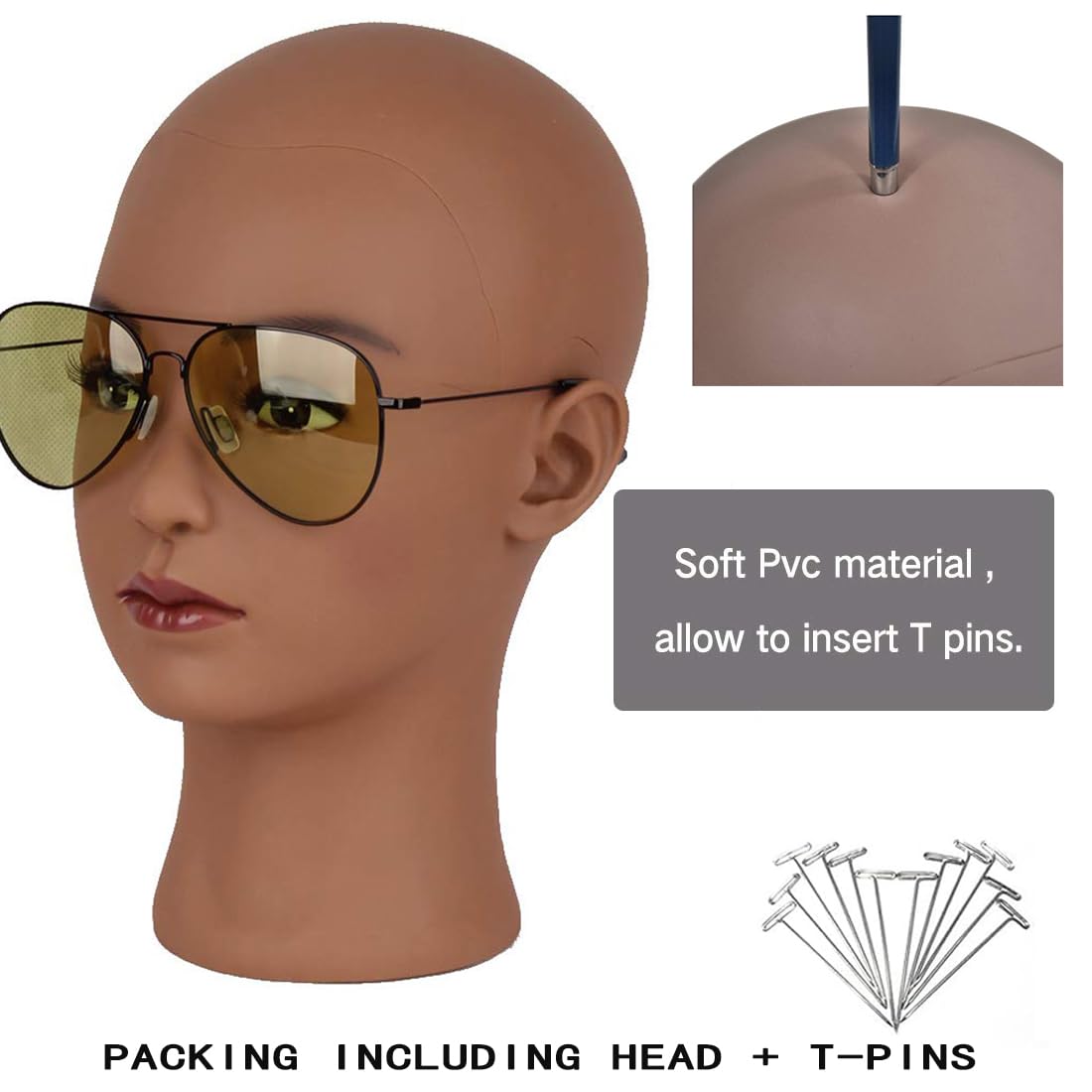 HAIRWAY dark brown 21.5 inch head, lifelike size for realistic styling sessions.