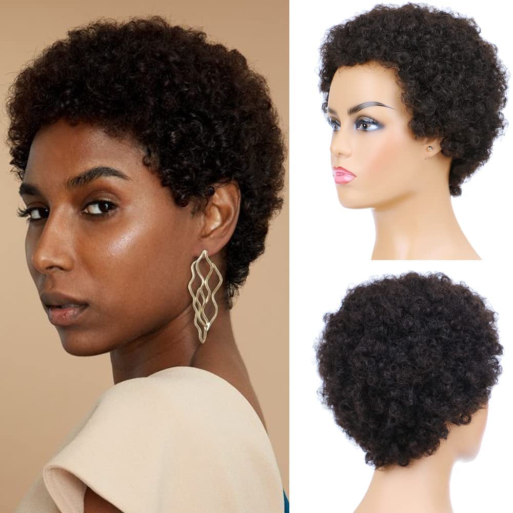 Hairyhme Afro Kinky Curly short wig front view shows natural look for daily wear.
