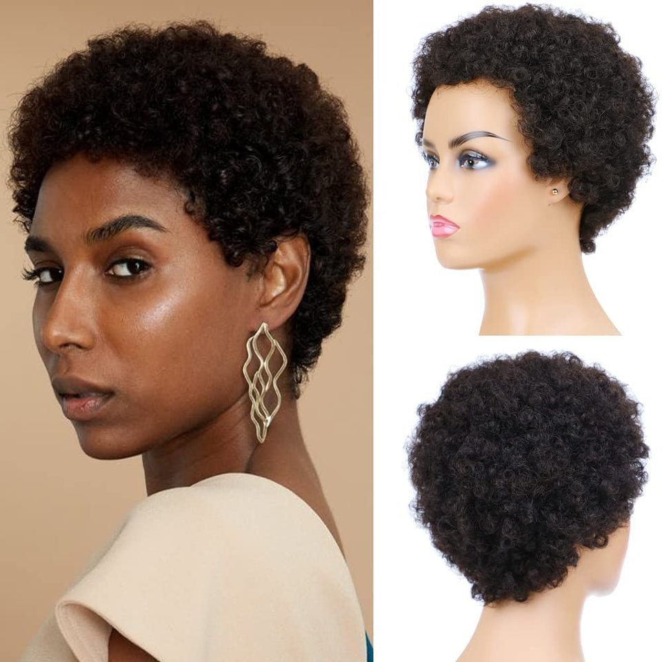 Hairyhme Afro Kinky Curly short wig front view shows natural look for daily wear.