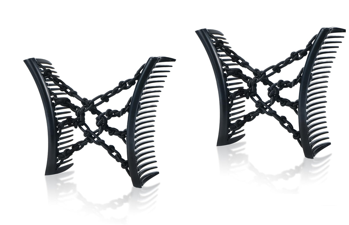 HairZing Comfy Comb worn flat on head demonstrates secure, all-day hold.