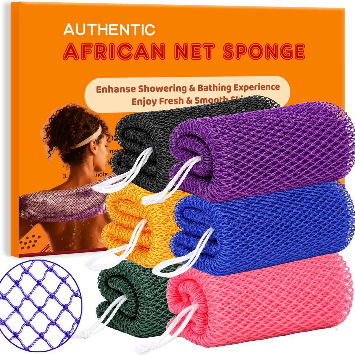 HAITOO African Net Sponge 6-pack in vibrant colors for family showers