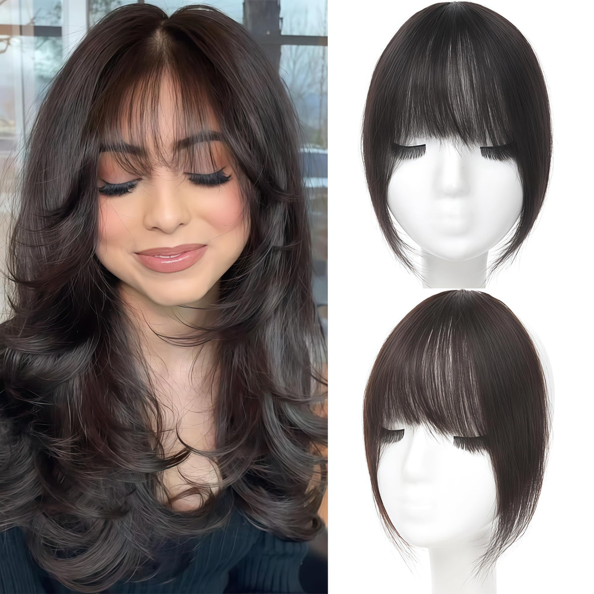 HAITOO French clip-on bangs for full forehead coverage and natural look.
