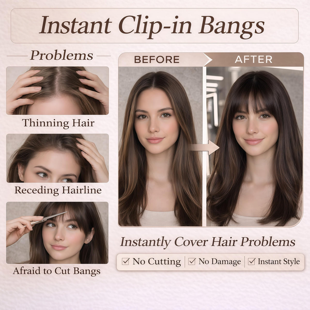 HAITOO French clip-on bangs offer full forehead coverage.